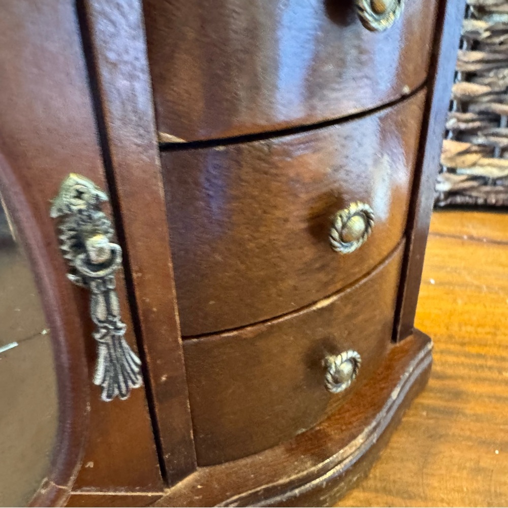 vintage wood jewelry box etched glass rose 3 drawers lined - Picture 3 of 13